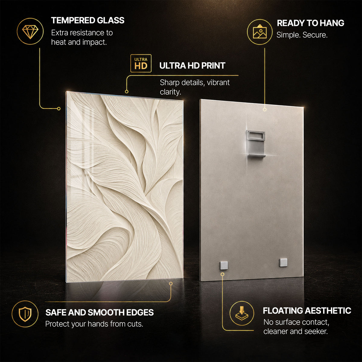 Ivory Floral — tempered glass, ultra HD print, ready to hang