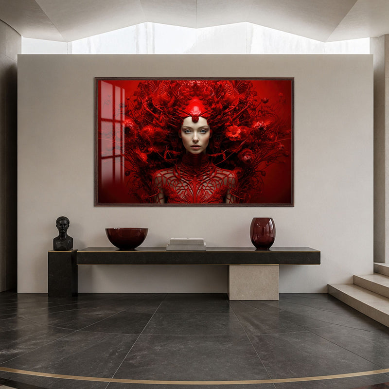 Artronauts Glass Print 18x12 cm | 7.1"x4.7" / Walnut Crimson Floral Empress Glass Wall Art
