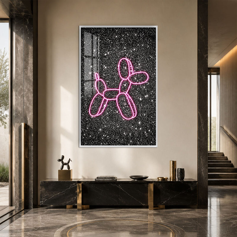 Artronauts Glass Print 12x18 cm | 4.7"x7.1" / White Neon Balloon Dog Glass Wall Art