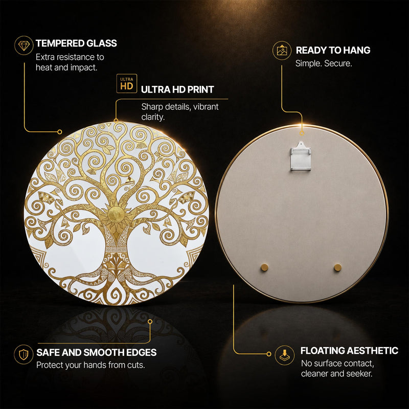 Golden Tree Of Life — tempered glass, ultra HD print, ready to hang