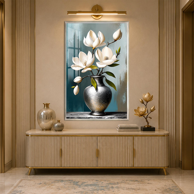 Ivory Magnolia Elegance with silver frame