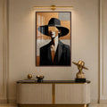 Cubist Woman in Hat with walnut frame