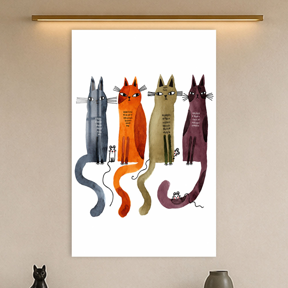 Four Curious Cats in a modern room