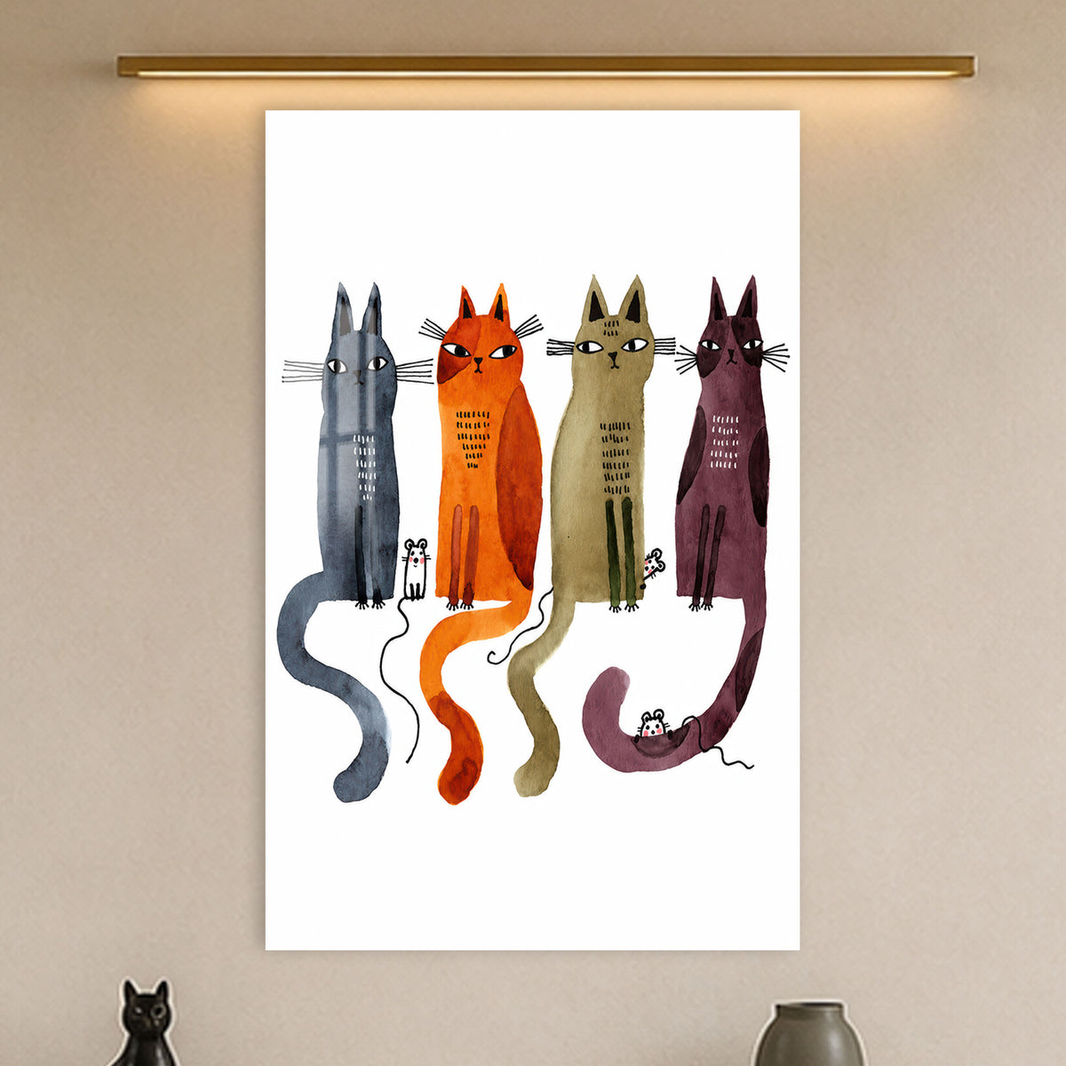 Four Curious Cats in a modern room