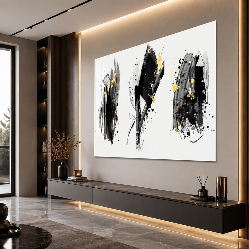 Artronauts Glass Print Ink and Gold Strokes Glass Wall Art