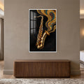 Golden Jazz Saxophone with white frame