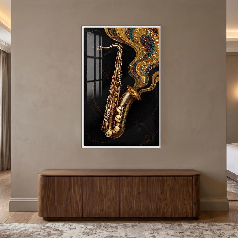 Golden Jazz Saxophone with white frame