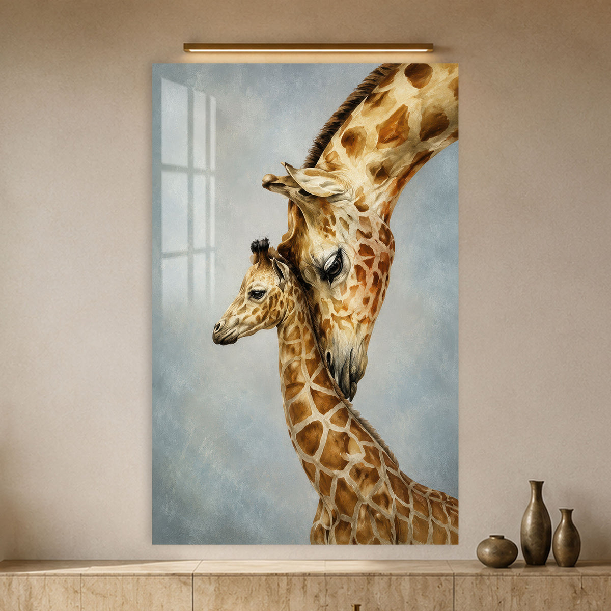 Tender Giraffes in a modern room