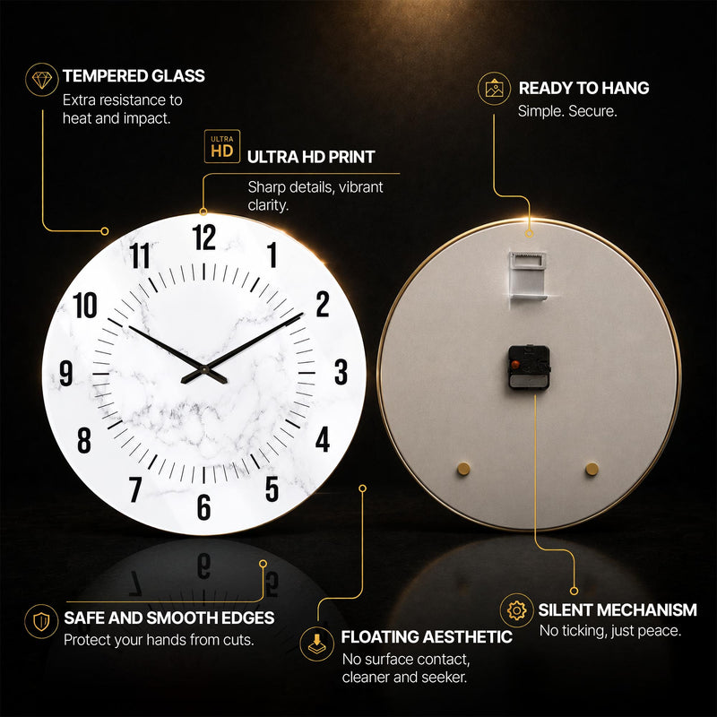 White Marble — tempered glass, ultra HD print, ready to hang