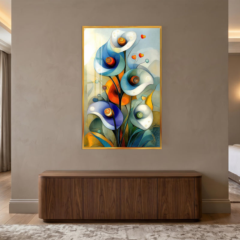 Whimsical Calla Blooms with gold frame