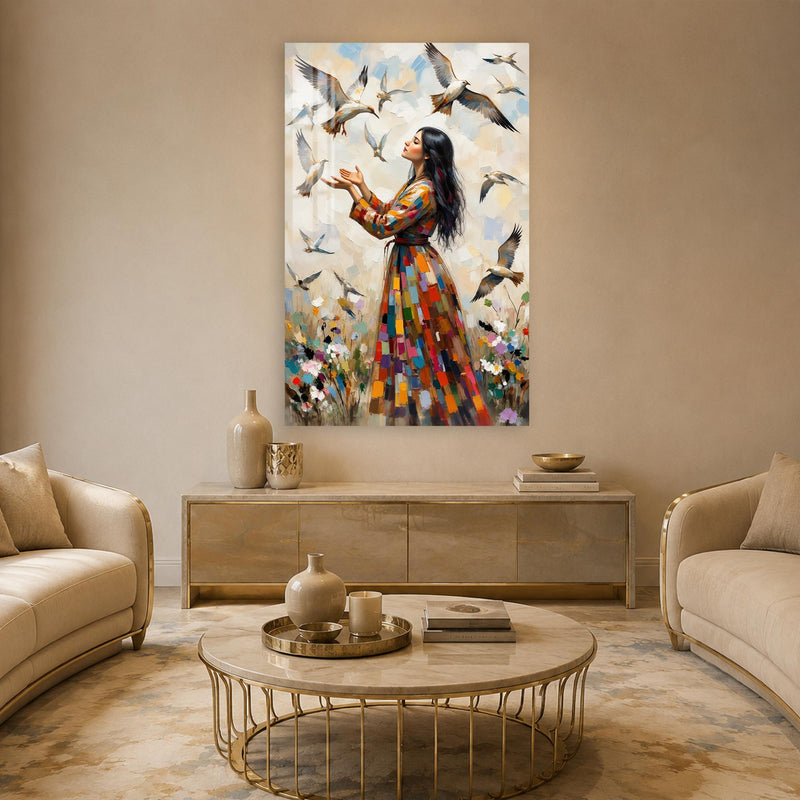 Woman Among Flying Birds lifestyle view