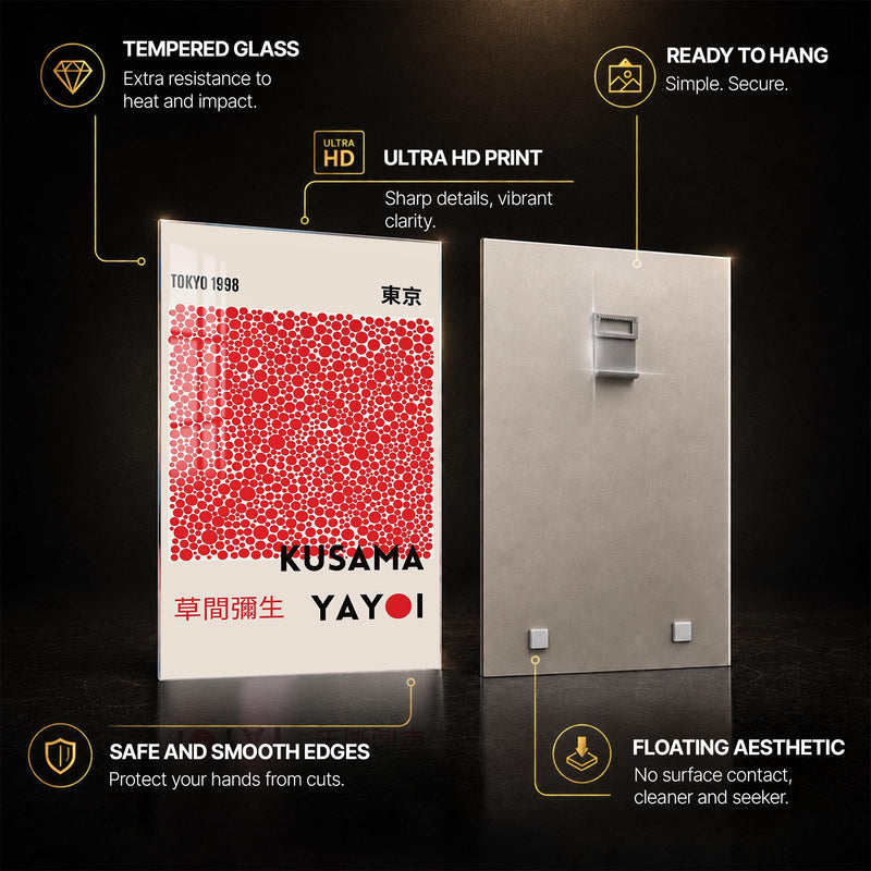 Tokyo Red Dots — tempered glass, ultra HD print, ready to hang