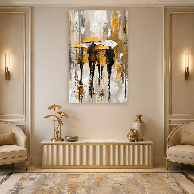 Artronauts Glass Print Umbrellas in the Rain Glass Wall Art