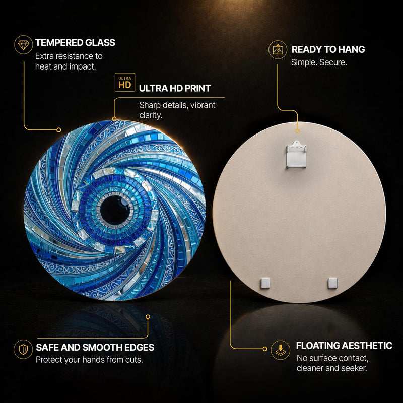 Mirrored Mosaic Vortex — tempered glass, ultra HD print, ready to hang