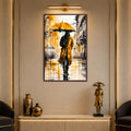 Artronauts Glass Print 12x18 cm | 4.7"x7.1" / Walnut Yellow Umbrella Walker Glass Wall Art