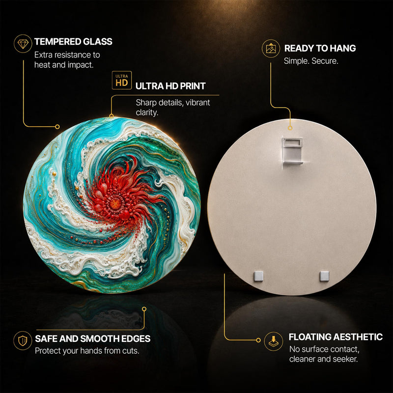 Coral Tide Swirl — tempered glass, ultra HD print, ready to hang