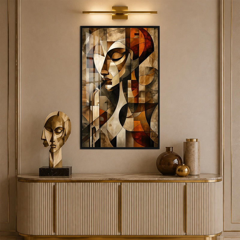 Artronauts Glass Print 12x18 cm | 4.7"x7.1" / Black Geometric Saxophone Player Glass Wall Art
