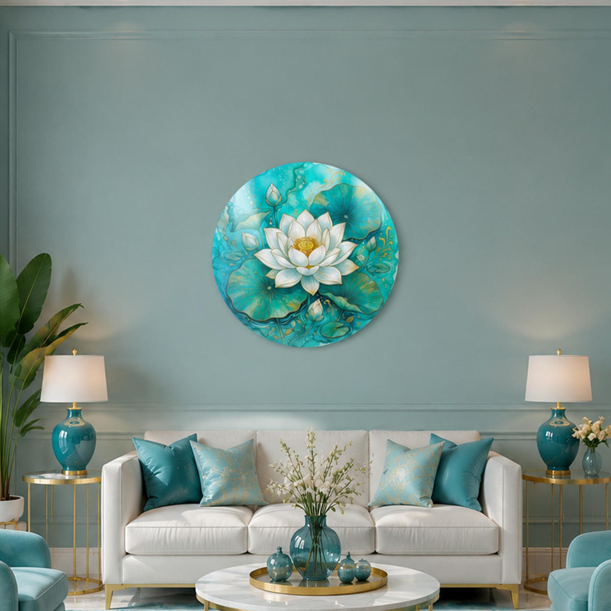 Turquoise Lotus in a modern room