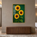 Golden Sunflower Trio with gold frame