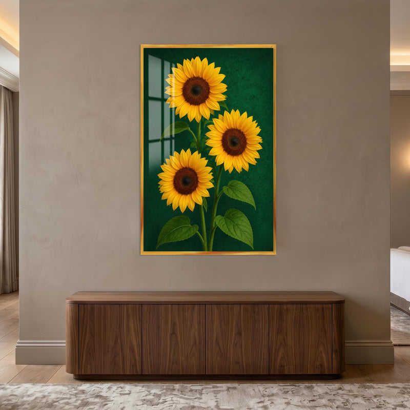 Golden Sunflower Trio with gold frame