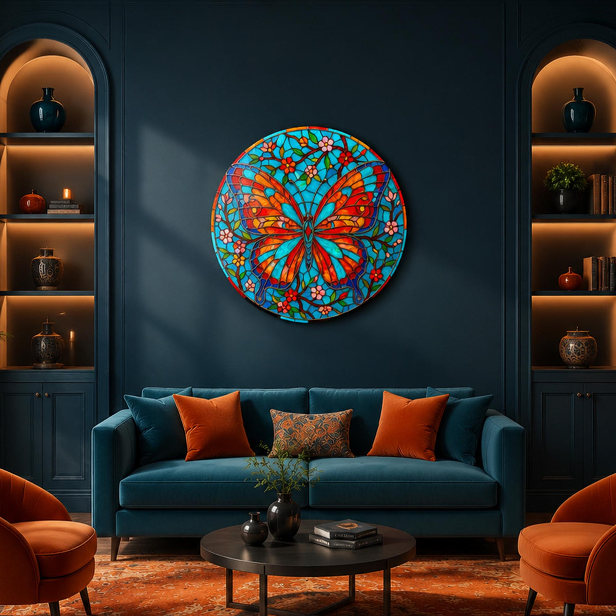 Turquoise Butterfly Garden — tempered glass, ultra HD print, ready to hang