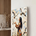 Woman Among Flying Birds close-up angled detail