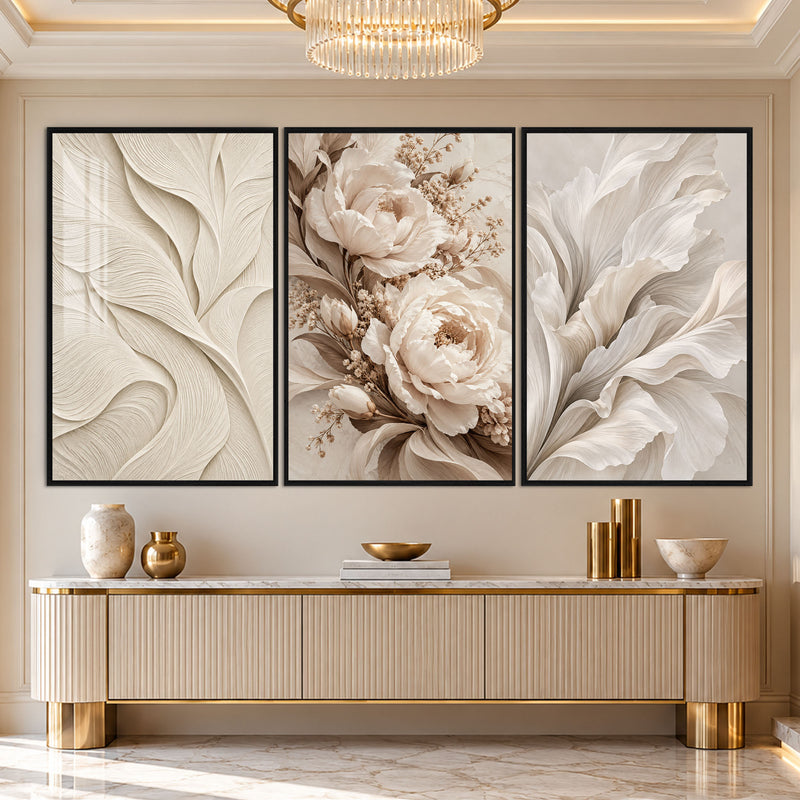 Ivory Floral with black frame