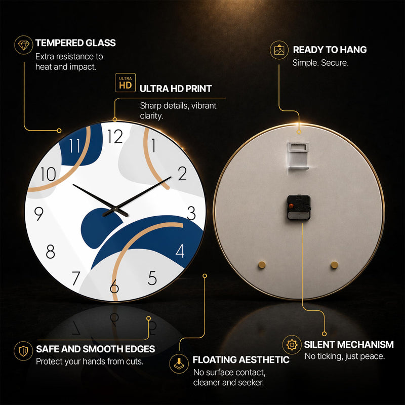 Navy Golden Curves — tempered glass, ultra HD print, ready to hang