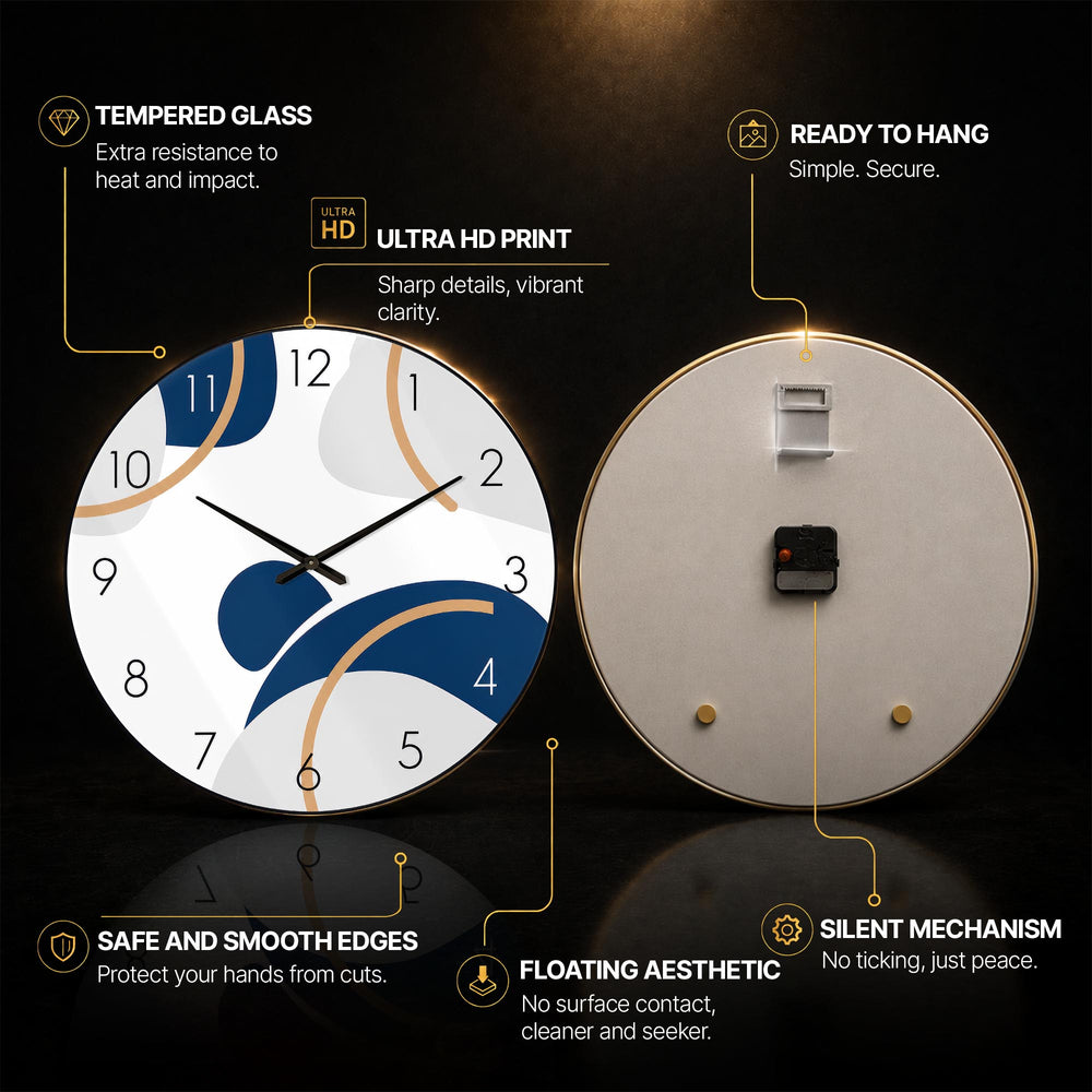 Navy Golden Curves — tempered glass, ultra HD print, ready to hang