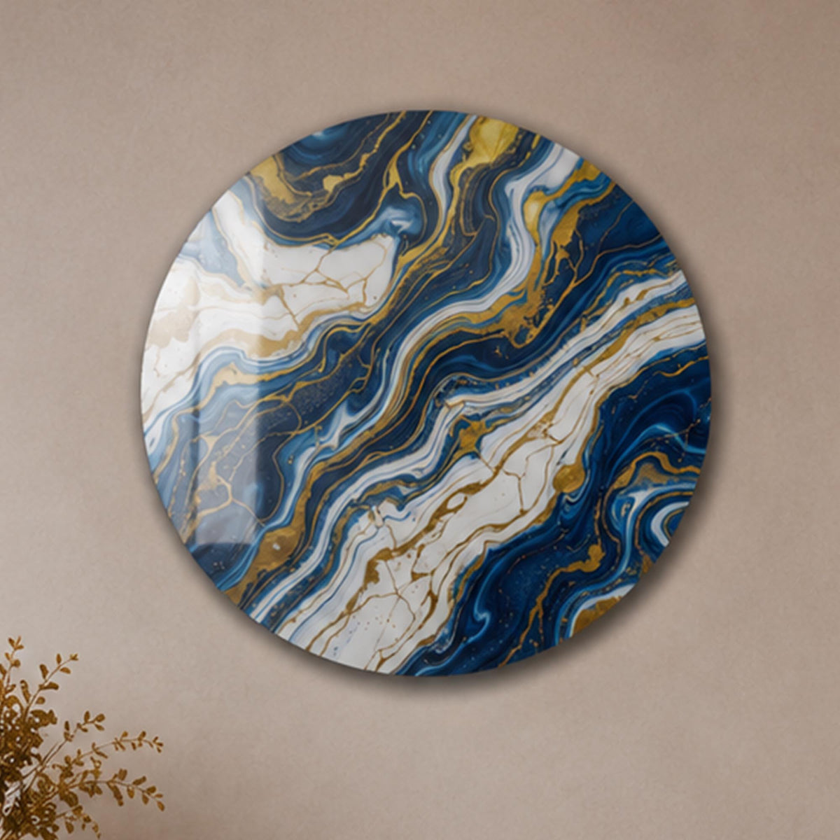 Sapphire Marble Flow — tempered glass, ultra HD print, ready to hang