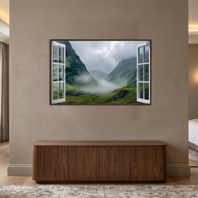 Misty Highland Window with walnut frame