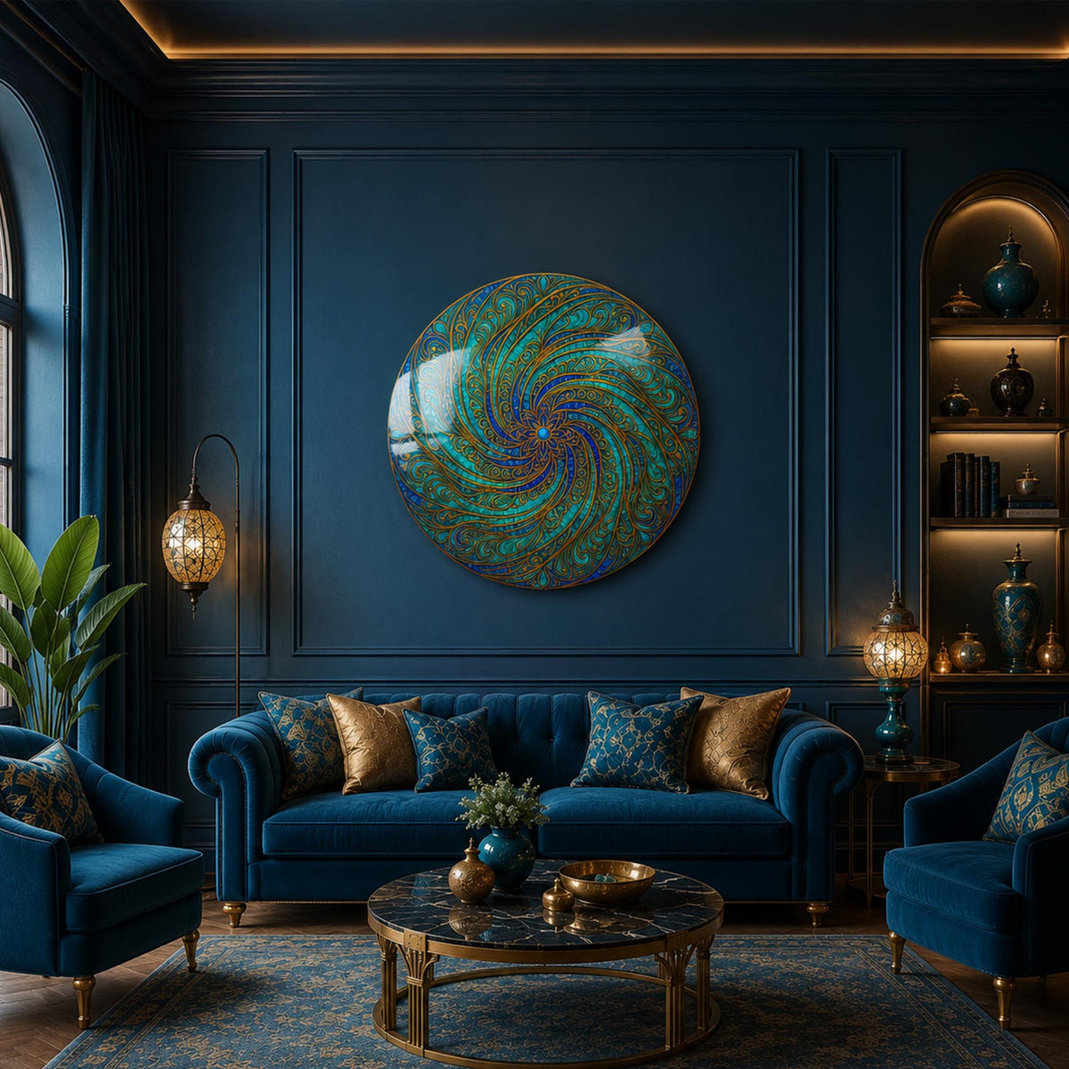 Turquoise Paisley Spiral in a modern room
