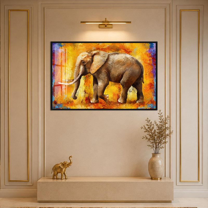 Artronauts Glass Print 18x12 cm | 7.1"x4.7" / Black Sunset Elephant Glass Wall Art