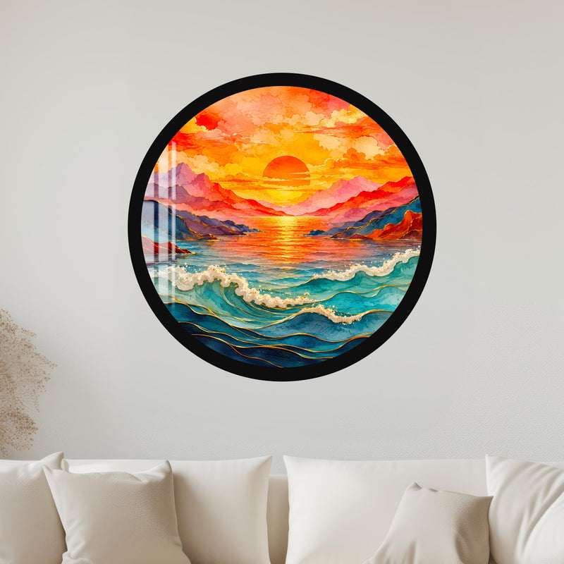 Golden Tide Sunset with black frame