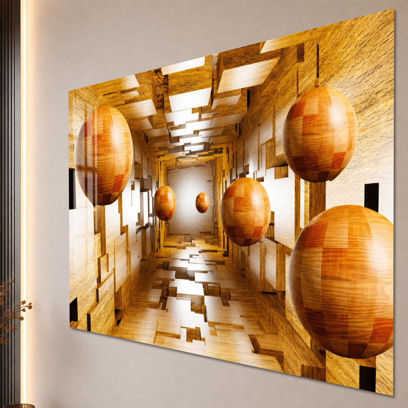 Wooden Sphere Corridor close-up angled detail
