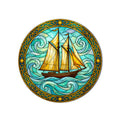 Golden Schooner On Emerald Waves product shot on white background