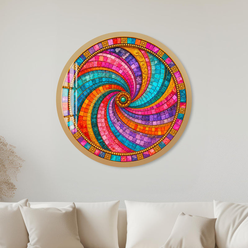 Jeweled Mosaic Spiral with gold frame