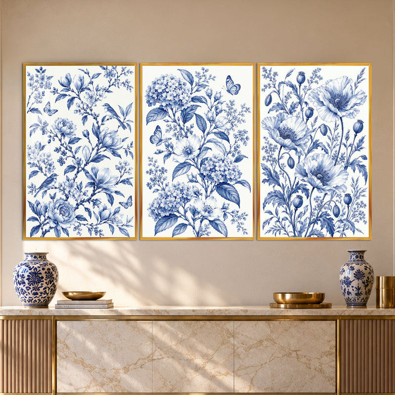 Blue Botanical II with gold frame