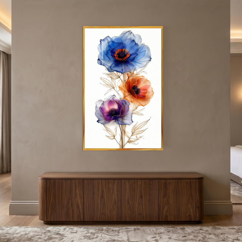 Chromatic Poppy Trio with gold frame