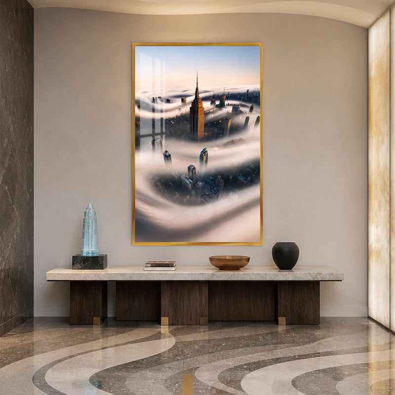 Manhattan Above The Clouds with gold frame