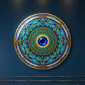 Turquoise Evil Eye Mandala — tempered glass, ultra HD print, ready to hang