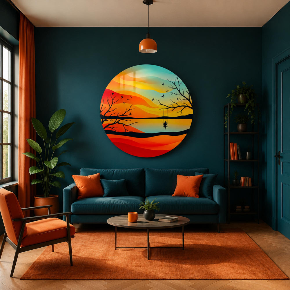 Sunset Swing — tempered glass, ultra HD print, ready to hang