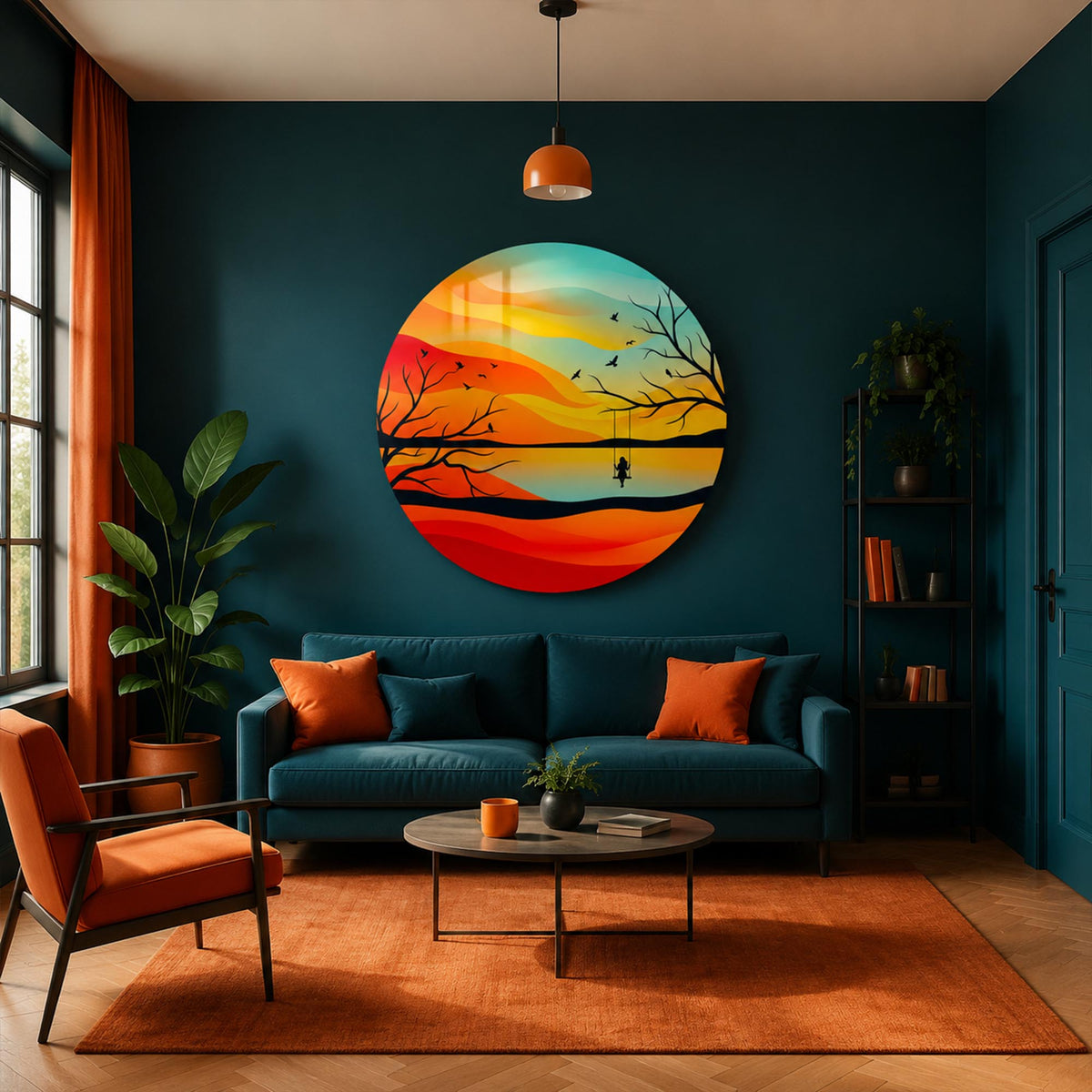 Sunset Swing — tempered glass, ultra HD print, ready to hang
