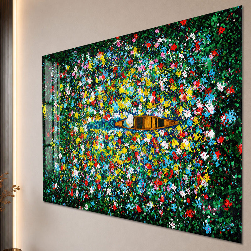 Artronauts Glass Print Boat Through Flower Field Glass Wall Art