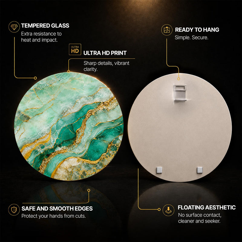 Emerald Gold Marble — tempered glass, ultra HD print, ready to hang