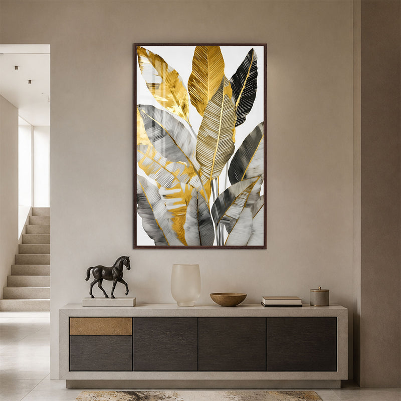 Gilded Tropical Leaves with walnut frame