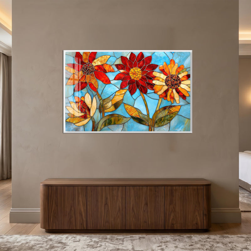 Stained Glass Blooms with white frame