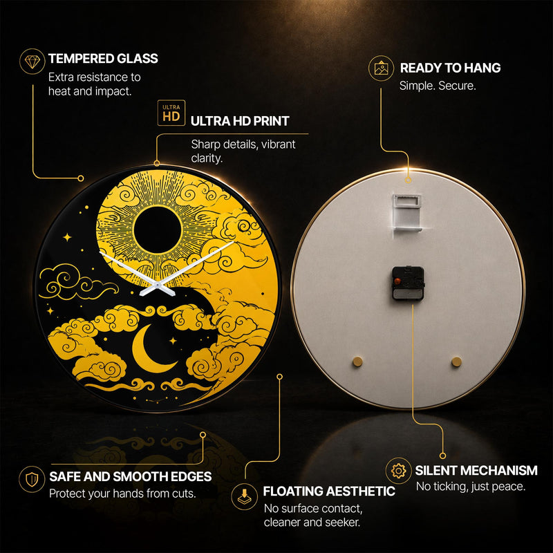 Celestial Sun And Moon — tempered glass, ultra HD print, ready to hang