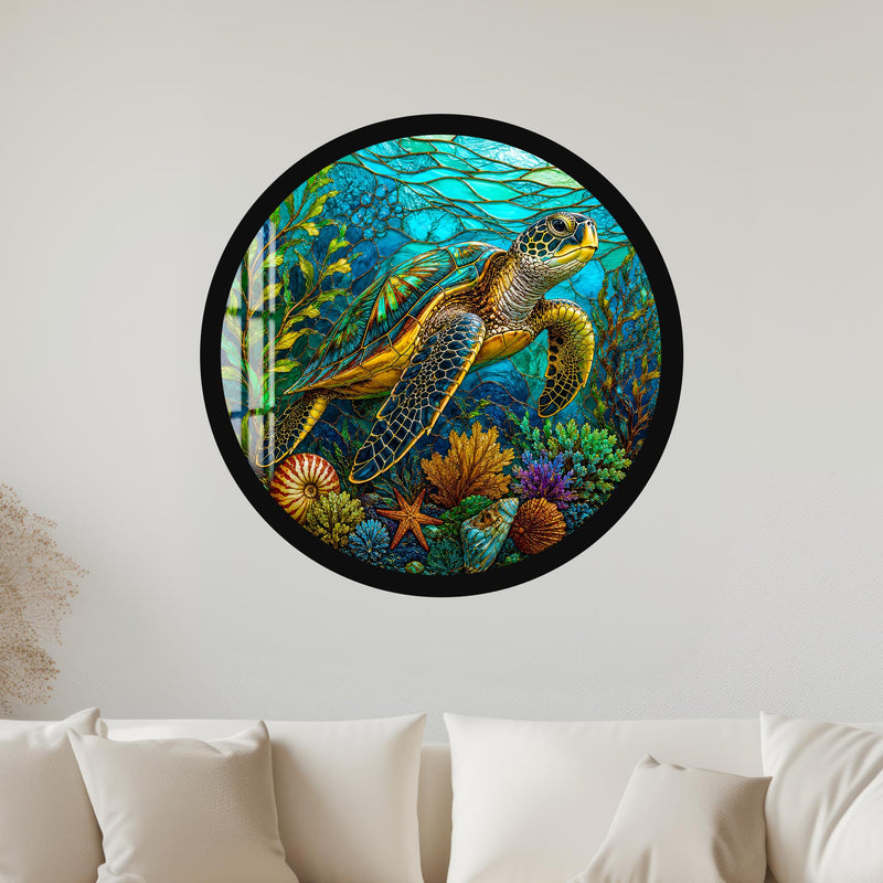 Stained Glass Sea Turtle with black frame