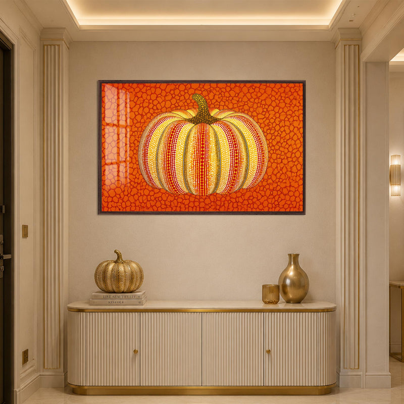 Dotted Harvest Pumpkin with walnut frame